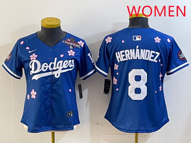 Women Los Angeles Dodgers #8 Hernandez Blue Sakura Edition 2025 Nike MLB Jersey style 5
